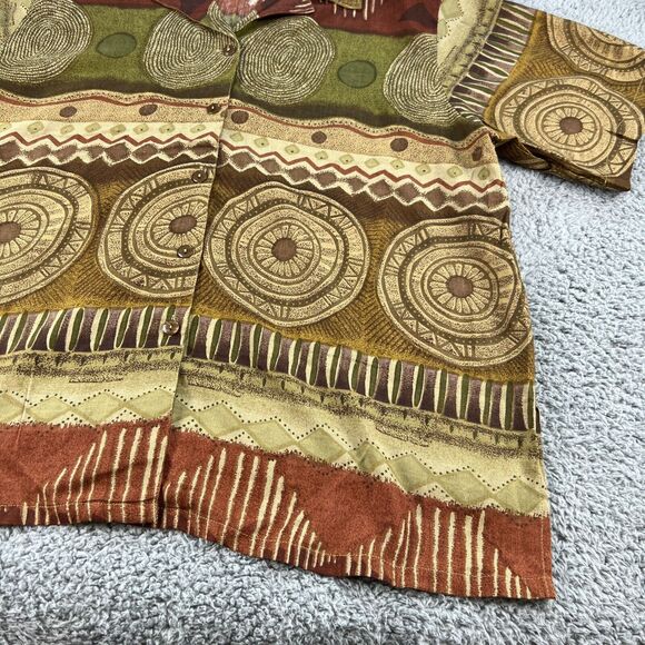 Kaktus Plus Shirt Womens 2X Linen Blend Polynesian Pattern Print Collared Button - Picture 2 of 9